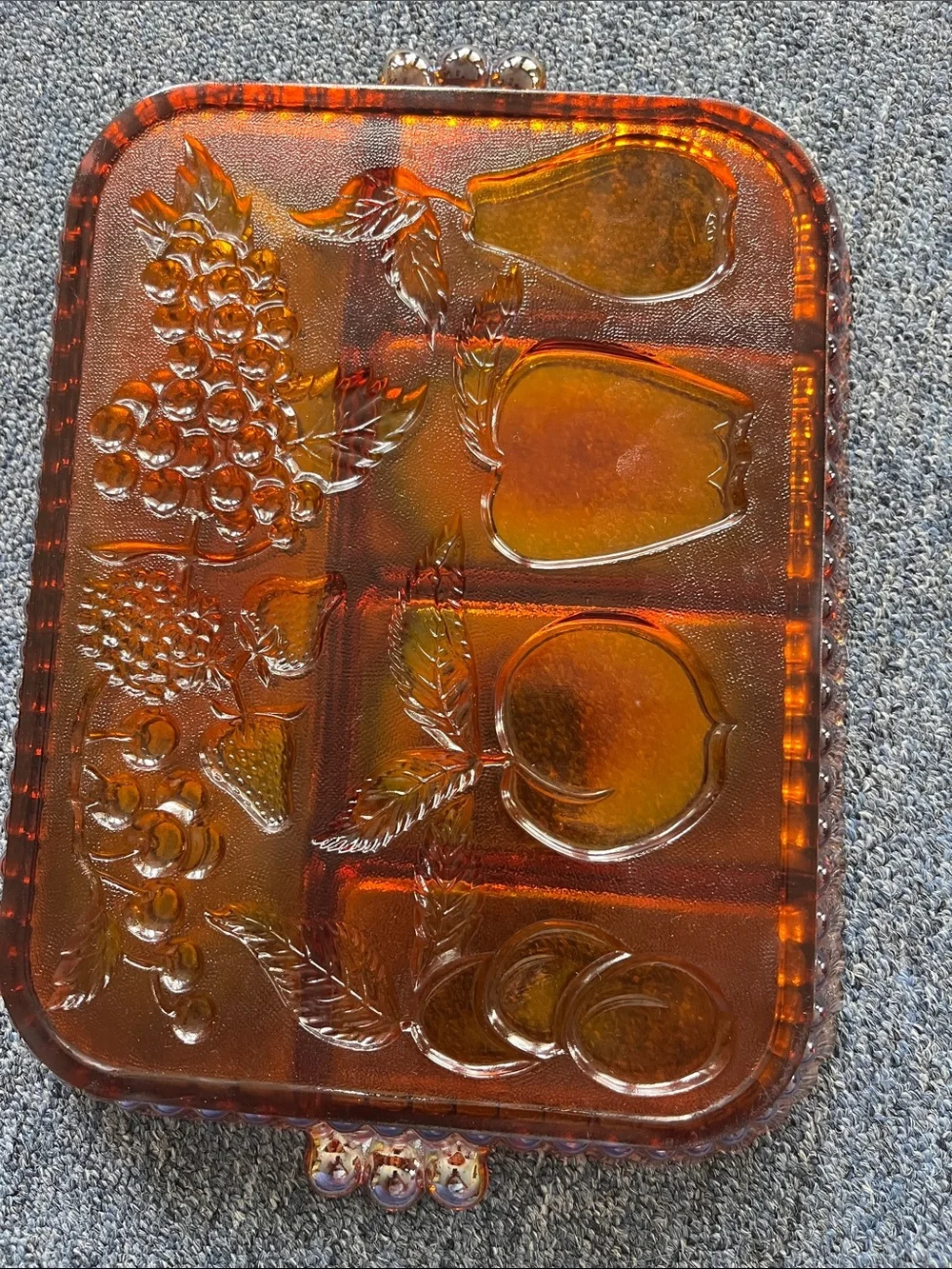 Iridescent Carnival Glass Divided Serving Tray - Multi-Color
